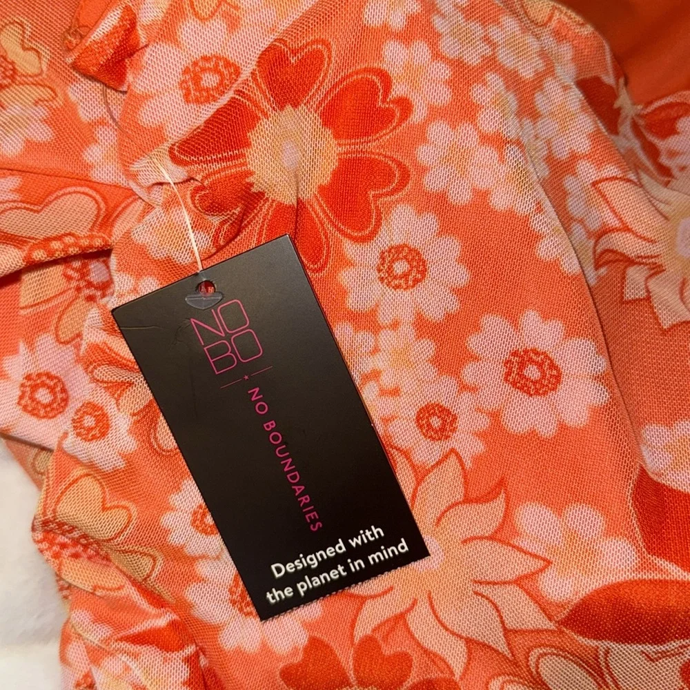 No Boundaries Mesh SET Top & Ruched Skirt Orange Floral Women’s Juniors M 7-9